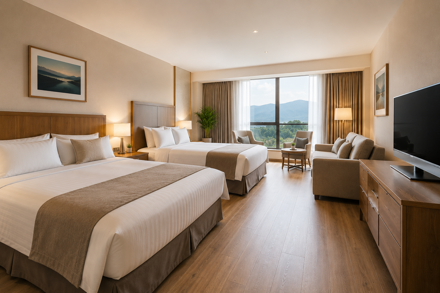 Large family suite with multiple beds