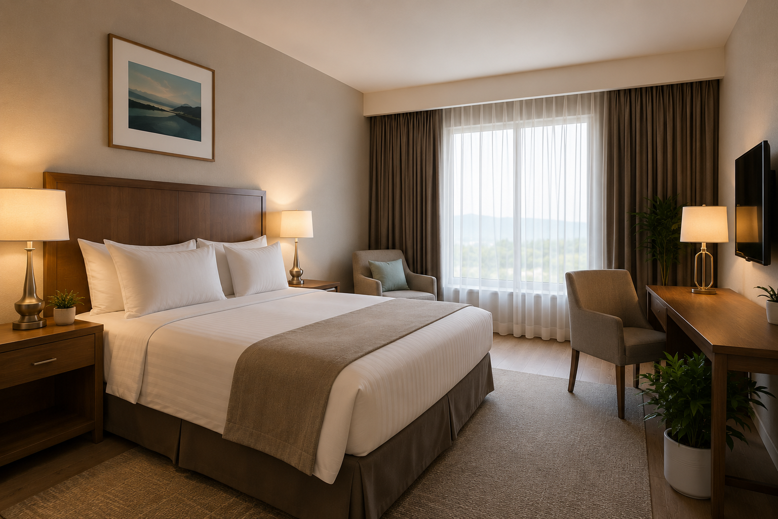 Bright standard room with a double bed